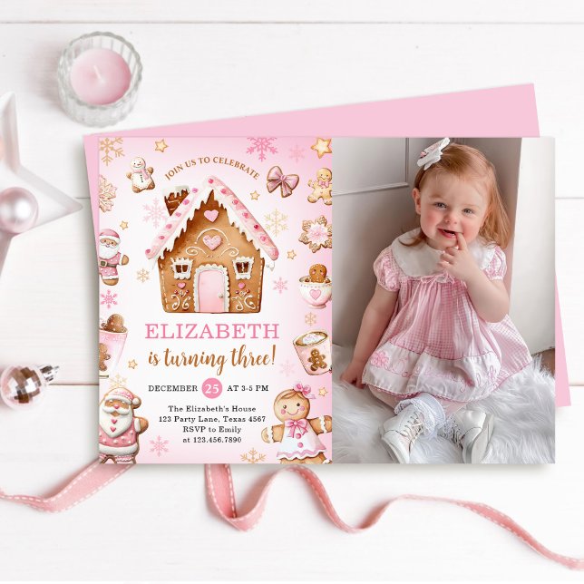 Cute Gingerbread House Girl Birthday Photo Inbjudningar (Skapare uppladdad)