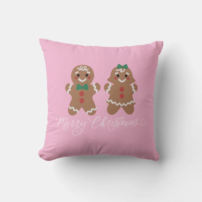 Cute gingerbread kids with bows kudde (Framsida)