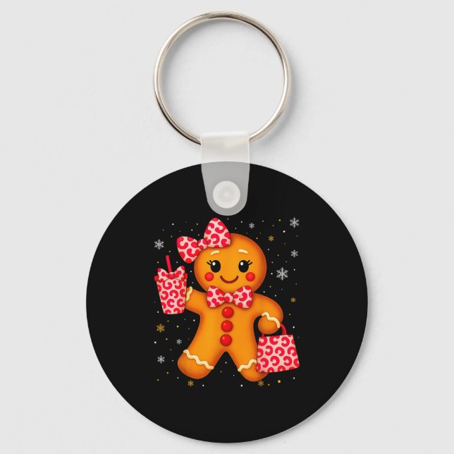 Cute Gingerbread Leopard Bow Christmas Xmas Girl W Nyckelring (Framsida)