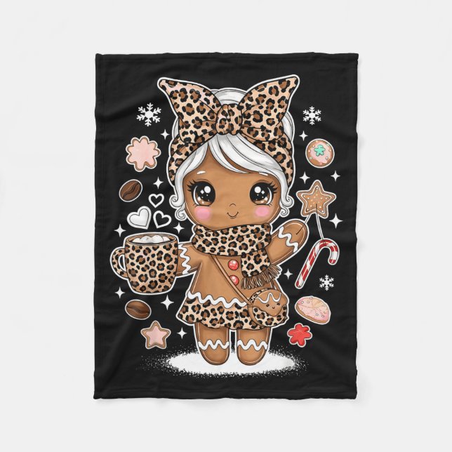 Cute Gingerbread Leopard Christmas Xmas Girl Women Fleecefilt (Framsidan)