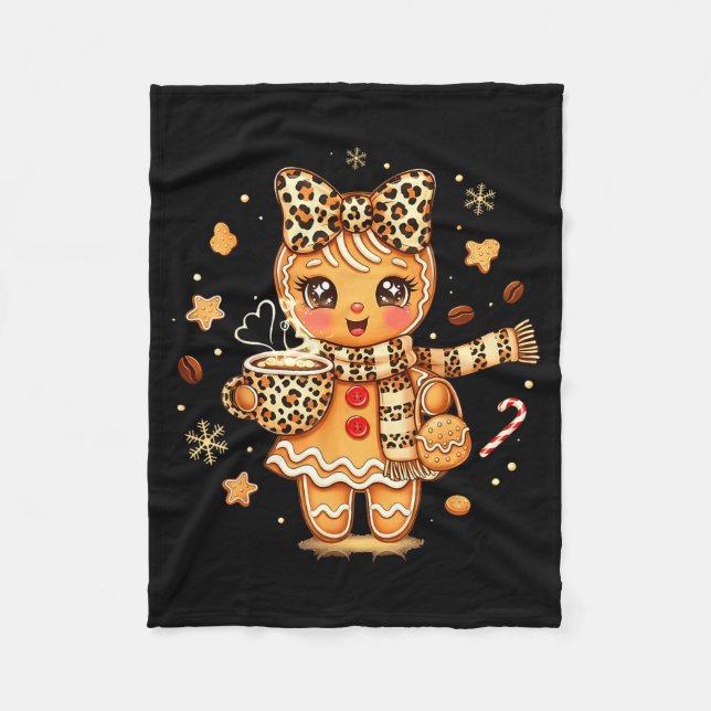 Cute Gingerbread Leopard Christmas Xmas Girl Women Fleecefilt (Framsidan)