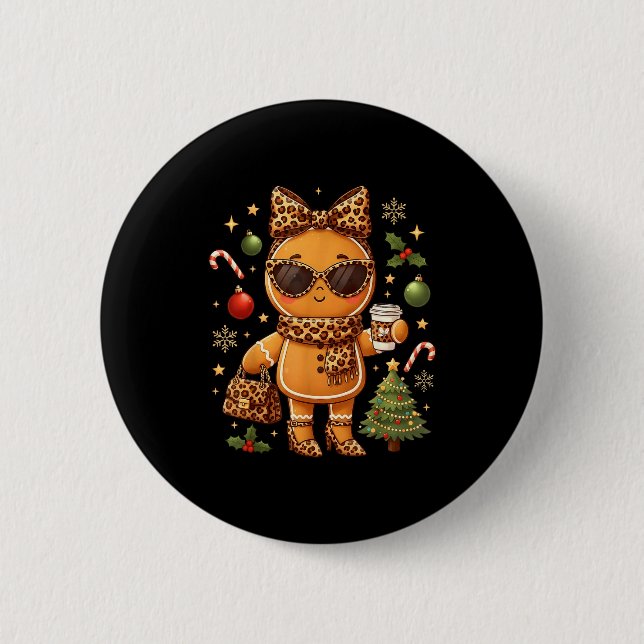 Cute Gingerbread Leopard Christmas Xmas Girl Women Knapp (Framsida)