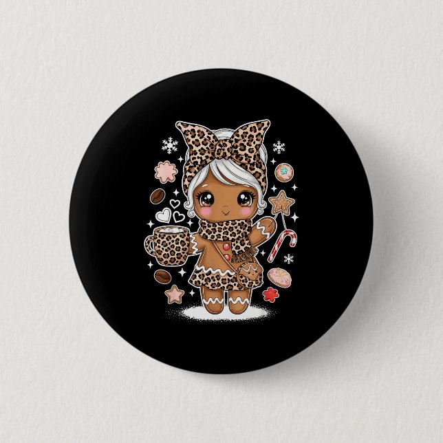 Cute Gingerbread Leopard Christmas Xmas Girl Women Knapp (Framsida)