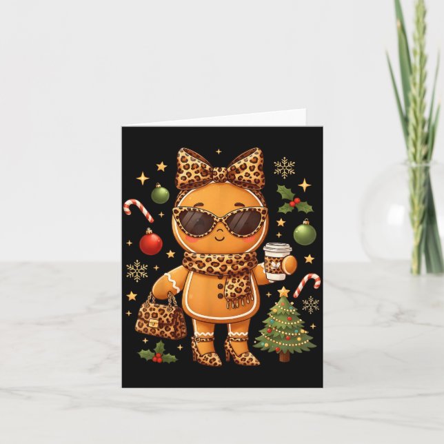 Cute Gingerbread Leopard Christmas Xmas Girl Women Kort (Framsida)