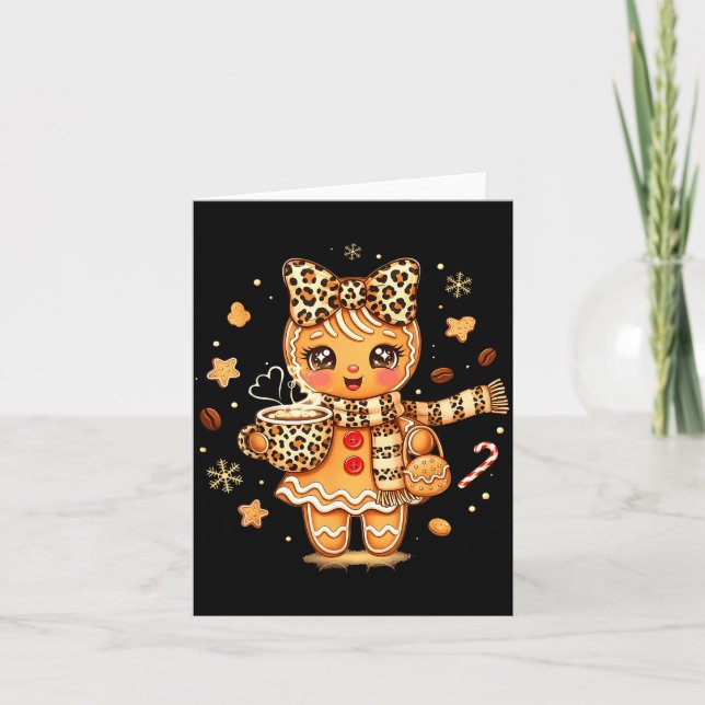 Cute Gingerbread Leopard Christmas Xmas Girl Women Kort (Framsida)