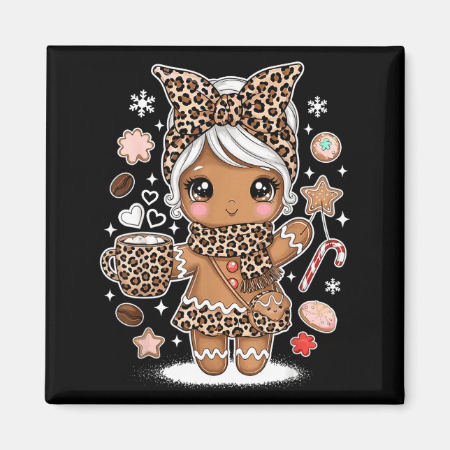 Cute Gingerbread Leopard Christmas Xmas Girl Women Magnet (Framsidan)