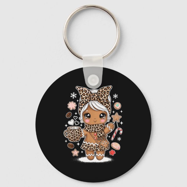 Cute Gingerbread Leopard Christmas Xmas Girl Women Nyckelring (Framsida)