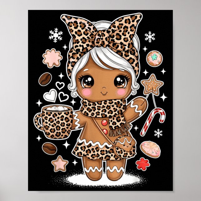 Cute Gingerbread Leopard Christmas Xmas Girl Women Poster (Framsidan)