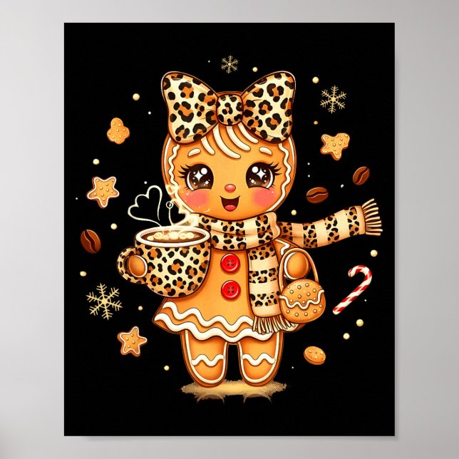 Cute Gingerbread Leopard Christmas Xmas Girl Women Poster (Framsidan)