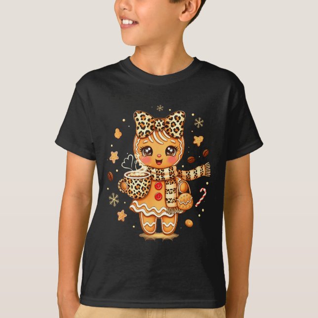 Cute Gingerbread Leopard Christmas Xmas Girl Women T Shirt (Framsida)