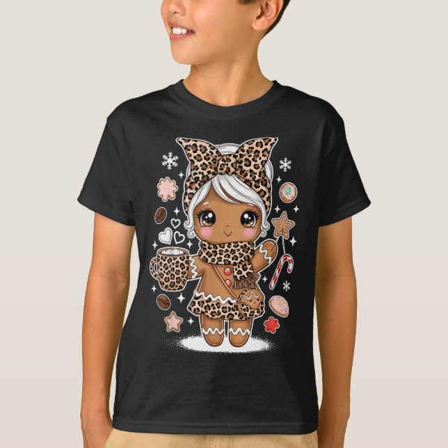 Cute Gingerbread Leopard Christmas Xmas Girl Women T Shirt (Framsida)