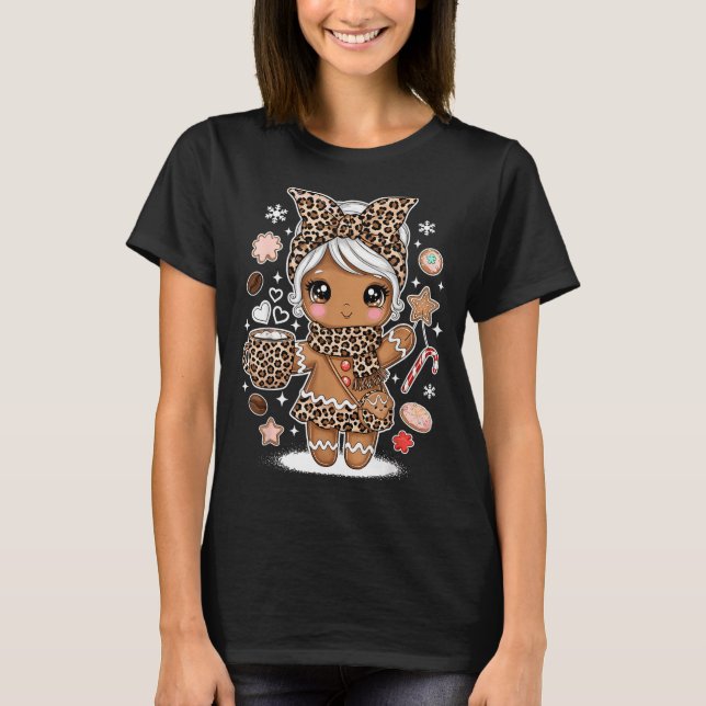 Cute Gingerbread Leopard Christmas Xmas Girl Women T Shirt (Framsida)