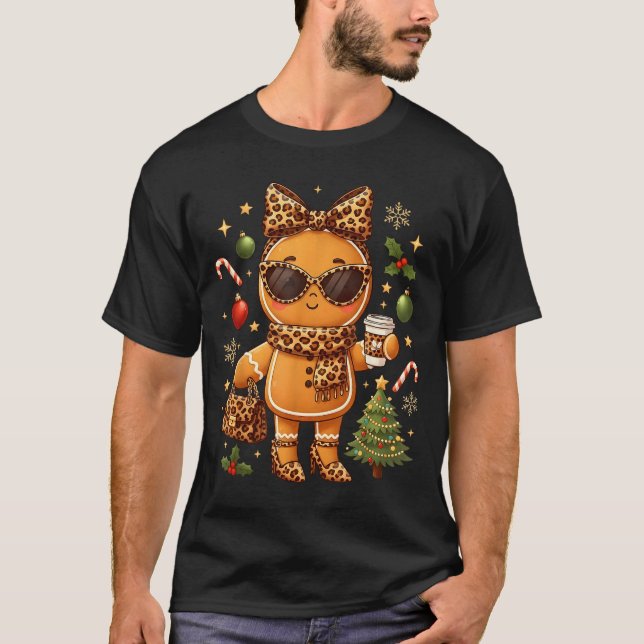 Cute Gingerbread Leopard Christmas Xmas Girl Women T Shirt (Framsida)