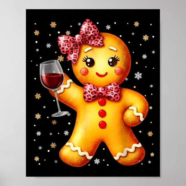 Cute Gingerbread Leopard Coquette Christmas Wine X Poster (Framsidan)
