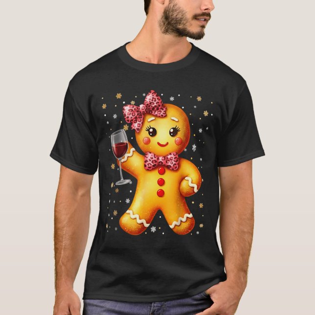 Cute Gingerbread Leopard Coquette Christmas Wine X T Shirt (Framsida)
