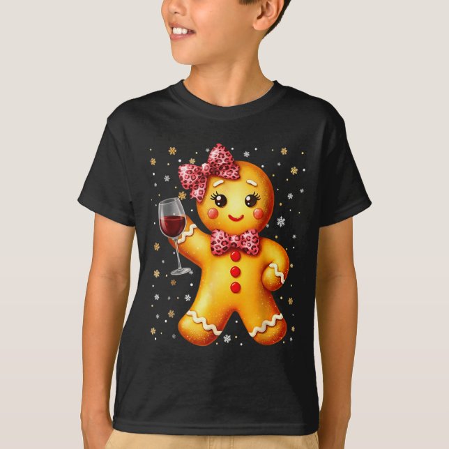 Cute Gingerbread Leopard Coquette Christmas Wine X T Shirt (Framsida)