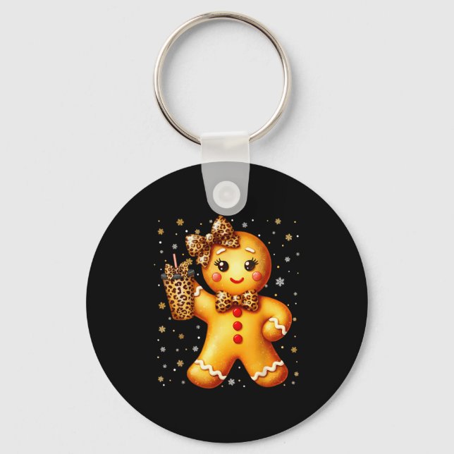 Cute Gingerbread Leopard Coquette Christmas Xmas G Nyckelring (Framsida)