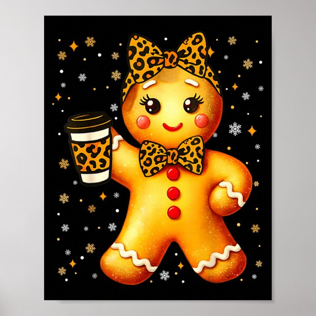 Cute Gingerbread Leopard Coquette Christmas Xmas G Poster (Framsidan)