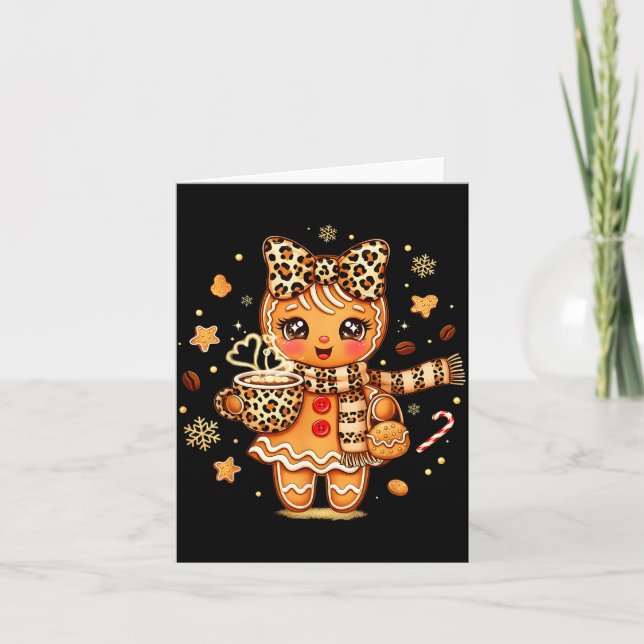 Cute Gingerbread Leopard Coquette Christmas Xmas W Kort (Framsida)