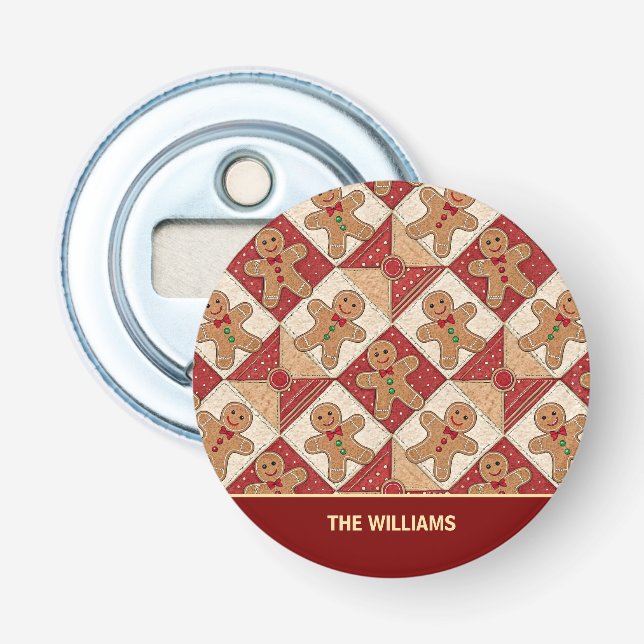 Cute Gingerbread Man Patchwork Pattern Style Flasköppnare (Framsidan)