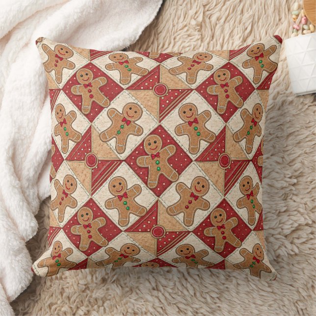 Cute Gingerbread Man Patchwork Pattern Style Kudde (Filt)