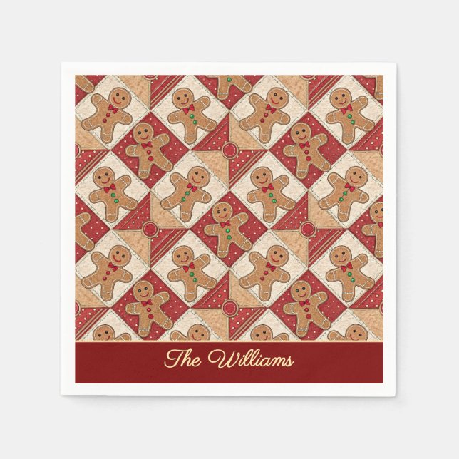 Cute Gingerbread Man Patchwork Pattern Style Pappersservett (Framsidan)