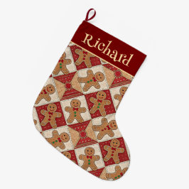 Cute Gingerbread Man Patchwork Pattern Style Stor Julstrumpa