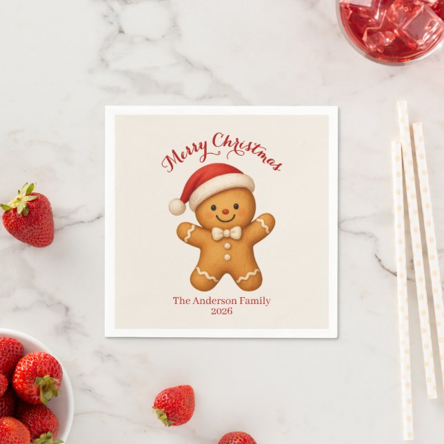Cute Gingerbread Man with Santa Hat -  Pappersservett (Insitu)