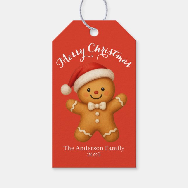 Cute Gingerbread Man with Santa Hat -  Presentetikett (Framsidan)