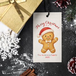 Cute Gingerbread Man with Santa Hat - Presentetikett