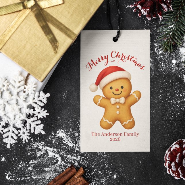 Cute Gingerbread Man with Santa Hat -  Presentetikett (Skapare uppladdad)