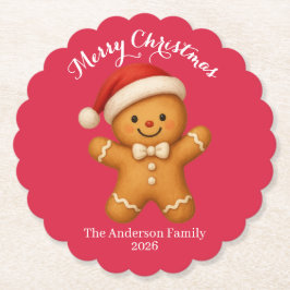 Cute Gingerbread Man with Santa Hat - Underlägg Papper