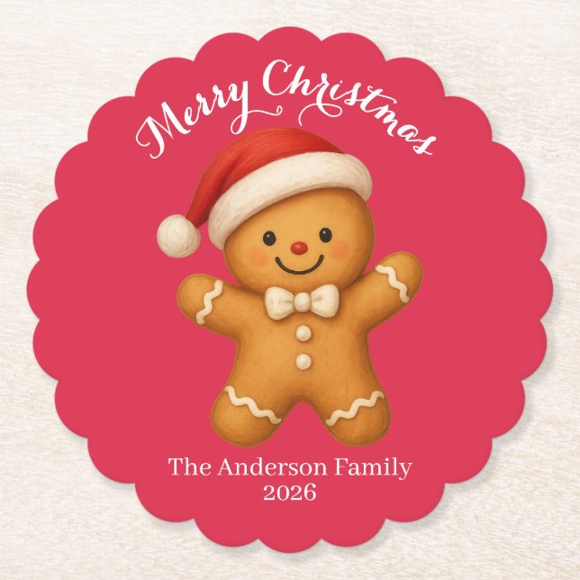 Cute Gingerbread Man with Santa Hat -  Underlägg Papper (Framsida)
