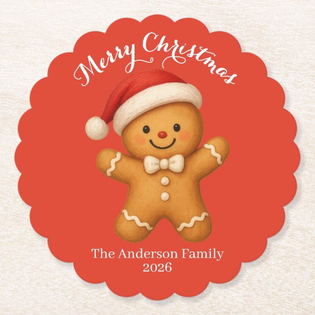 Cute Gingerbread Man with Santa Hat -  Underlägg Papper (Framsida)