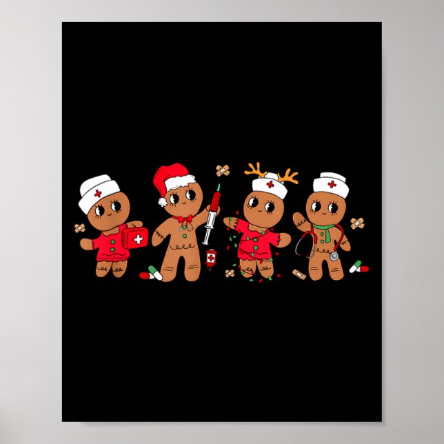 Cute Gingerbread Nurse Christmas Design Medical Hu Poster (Framsidan)