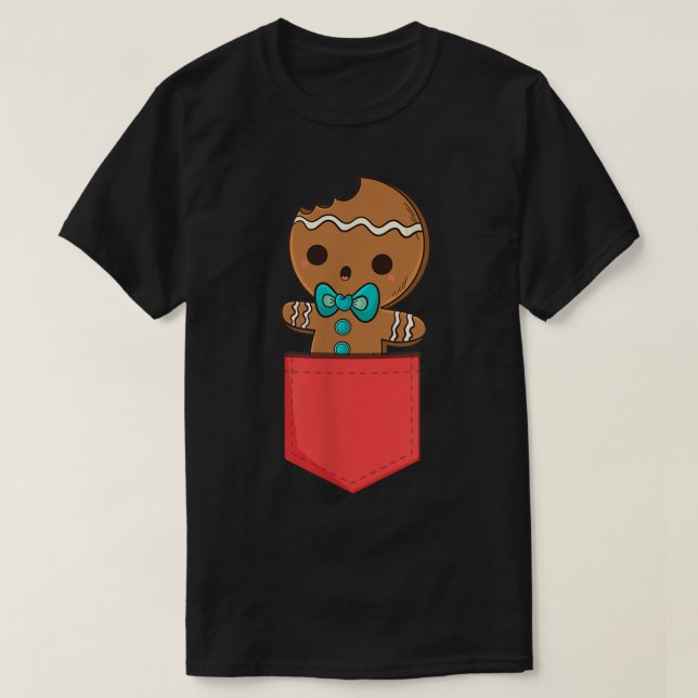 Cute Gingerbread Pocket Christmas Design T Shirt (Design framsida)