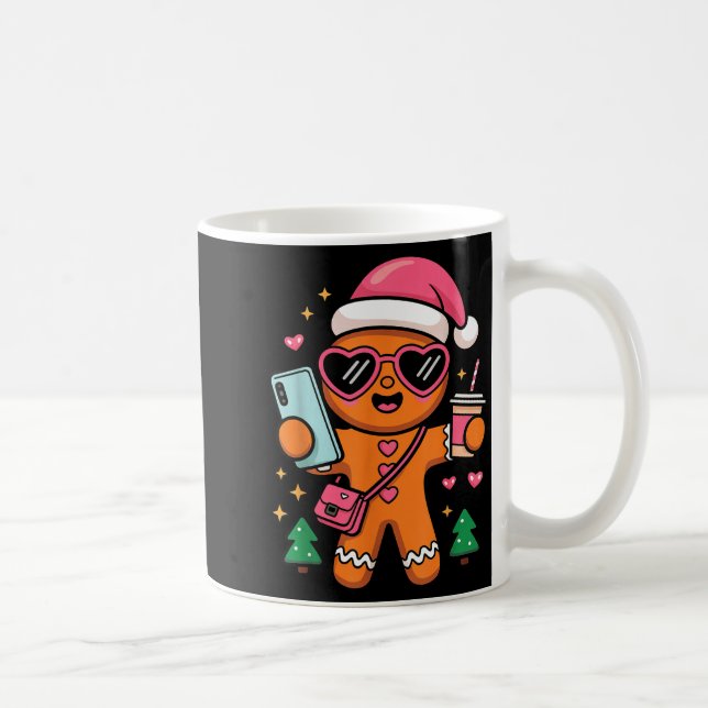 Cute Gingerbread Taking Selfie Christmas Pajama To Kaffemugg (Höger)