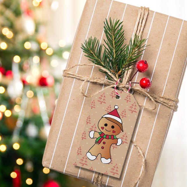Cute Gingerbröd Boy Tecknad Helgdag Cookie Presentetikett (Skapare uppladdad)
