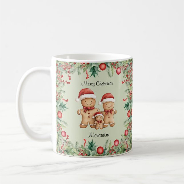 Cute Gingerbröd Cookie-familj - jul Kaffemugg (Vänster)