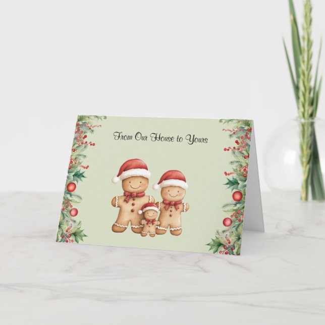 Cute Gingerbröd Cookie-familj - jul Kort (Framsida)
