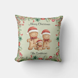 Cute Gingerbröd Cookie-familj - jul Kudde