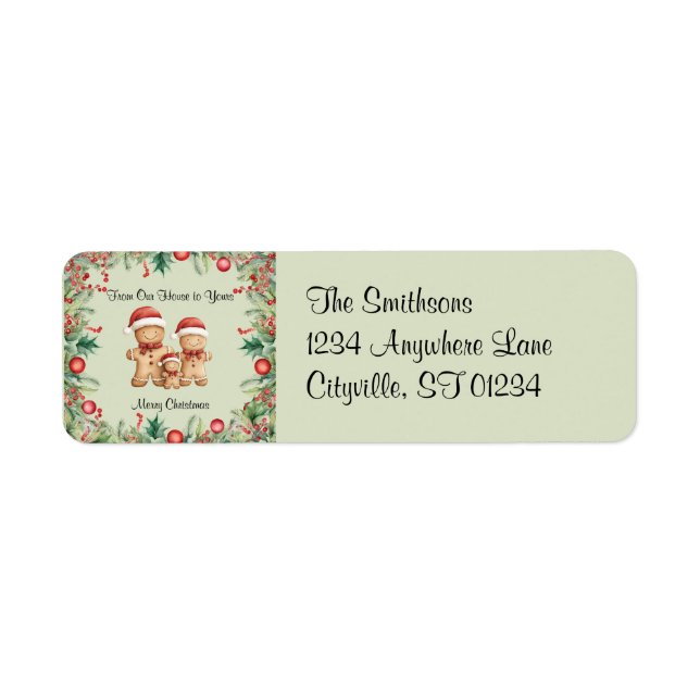 Cute Gingerbröd Cookie-familj - jul Returadress Etikett (Framsidan)