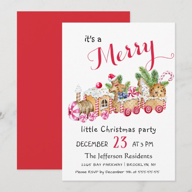 Cute Gingerbröd Express Little jul Party Inbjudningar (Fram/baksida)