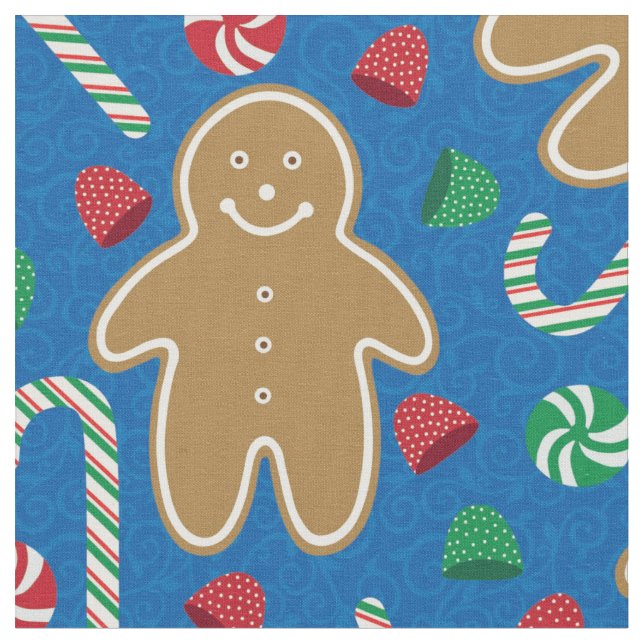 Cute Gingerbröd Gummidroppar Candy cane på Blå Tyg (Närbild)