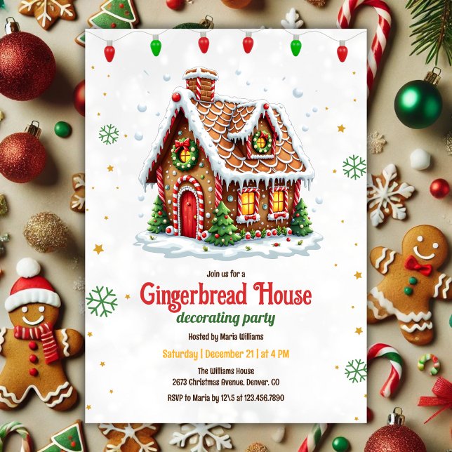 Cute Gingerbröd House Decororto jul Party Inbjudningar (Cute Modern Gingerbread House Decorating Christmas Party Invitation)