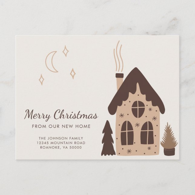 Cute Gingerbröd House Flytta Helgdag Meddelande Vykort (Framsida)