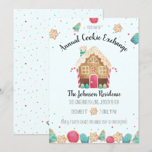 Cute Gingerbröd House Helgdag Cookie Exchange Inbjudningar