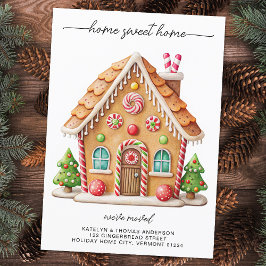Cute Gingerbröd House Ny adress Helgdag Flytta Meddelande
