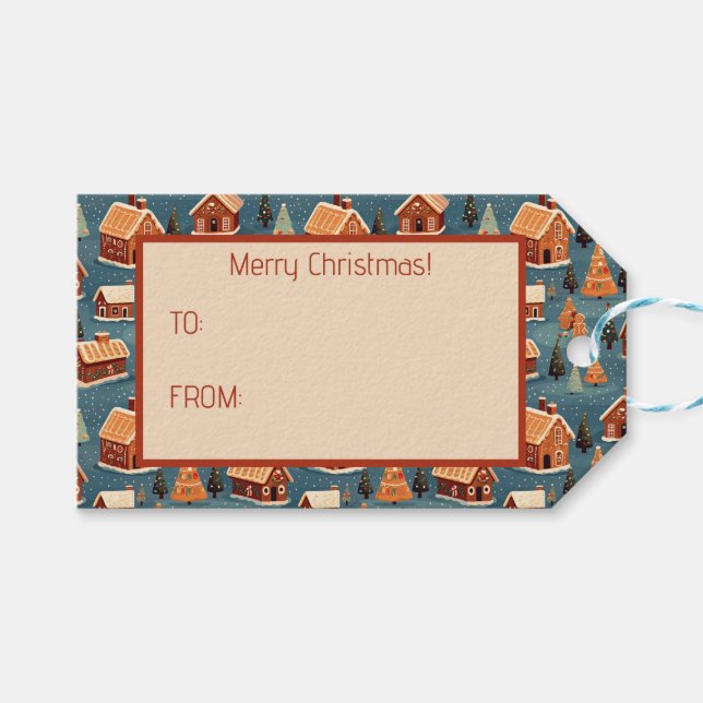 Cute Gingerbröd Houses och Träd Presentetikett (Framsidan (Horisontell))