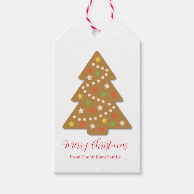 Cute Gingerbröd Julgran Helgdag Presentetikett (Framsidan)